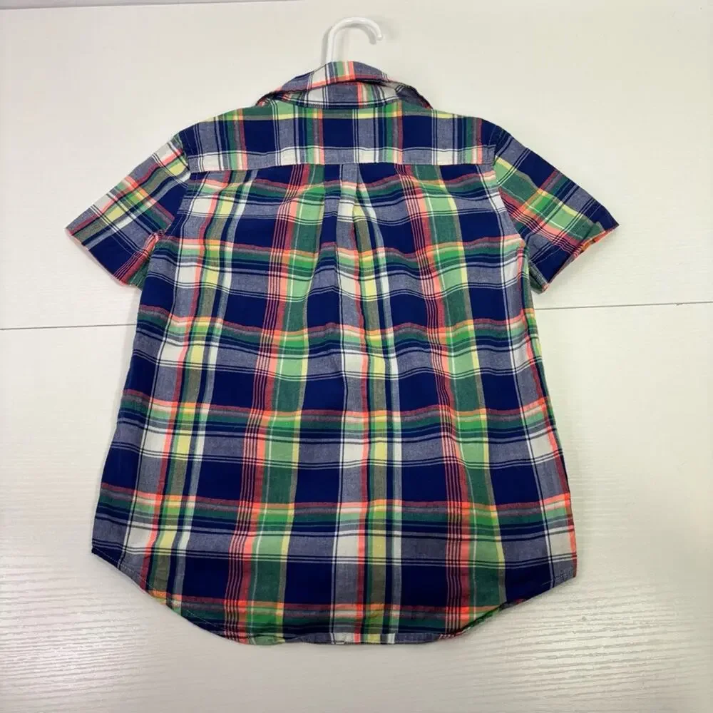 Ralph Lauren Boys Plaid Short Sleeve Button Down Shirt Size 6 TT0883